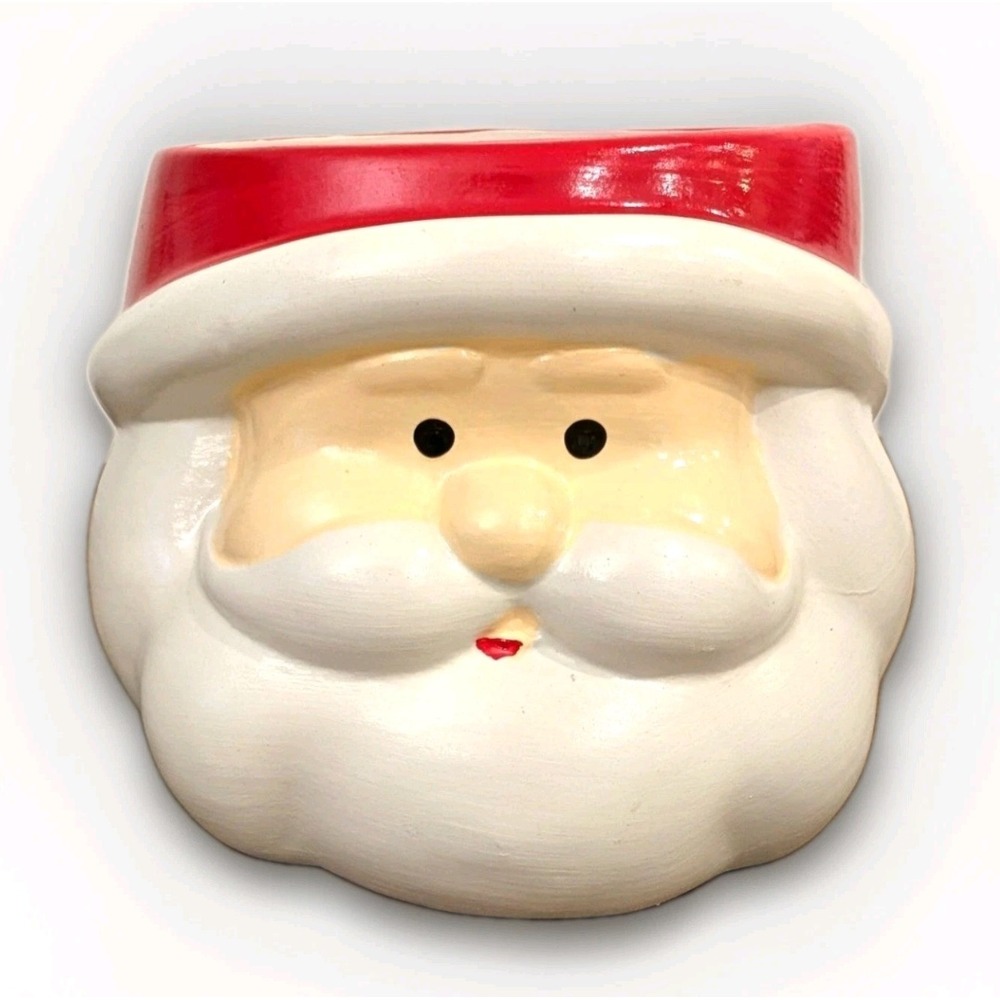 VTG Santa Claus Ceramic Head Christmas Planter, Jar, Centerpiece Decor Art